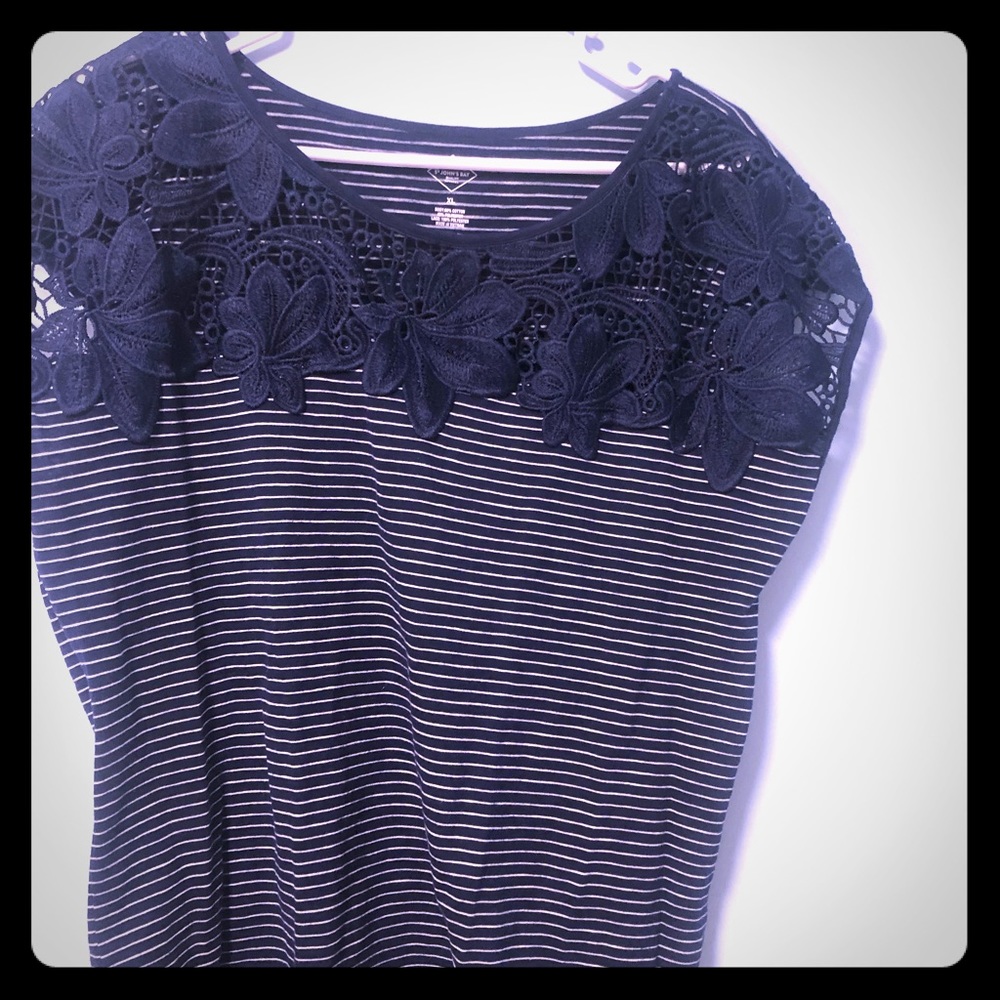 Nautical striped top with navy lace top.  NWOT